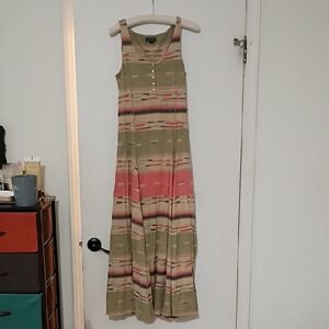 Ralph Lauren Olive and Coral Striped Maxi Dress Xs